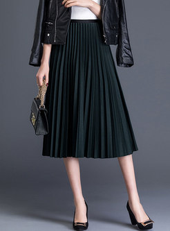 Trendy Solid Color High Waist Slim Pleated Skirt 