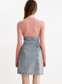 Irregular High Waist Mini Denim Skirt