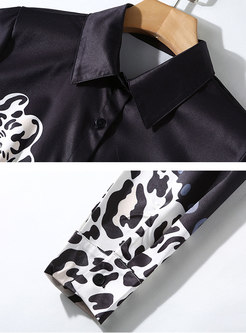 Turn Down Collar Leopard Print Blouse