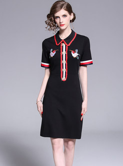 Brief Embroidered Peter Pan Collar A Line Dress