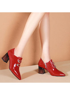 Color-blocked Pointed Head Square Heel Shoes