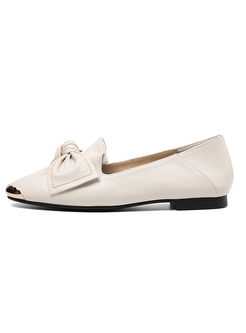 Brief Solid Color Bowknot Flat Loafers