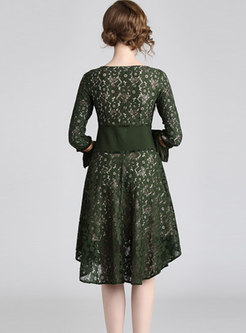 Vintage Lace Splicing Flare Sleeve A-line Dress