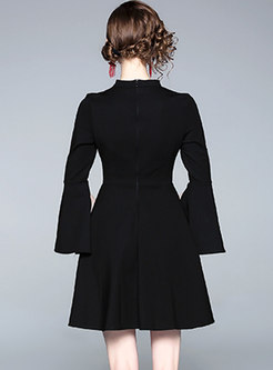 Fashion Black V-neck Split Mini Dress
