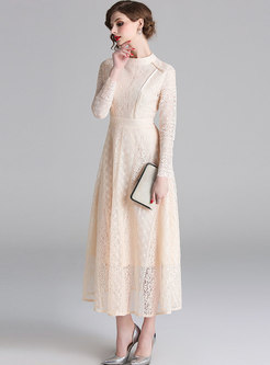 Solid Color Hollow Out Lace Maxi Dress