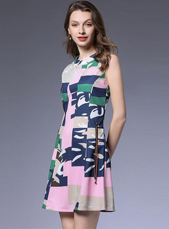 Fashion Geometric Print Sleeveless Skater Dress