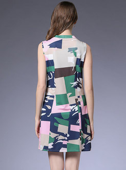 Fashion Geometric Print Sleeveless Skater Dress