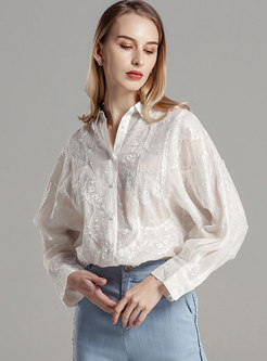 Chic Lapel Bat Sleeve Single-breasted Blouse