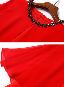 Chic Red O-neck Falbala Patchwork Bodycon Dress