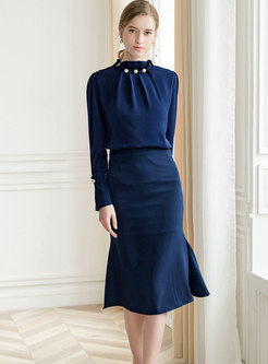 Elegant Solid Color Top & Split Sheath Dress