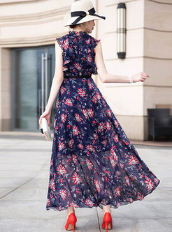 Bohemian Sleeveless Waist Floral Maxi Dress