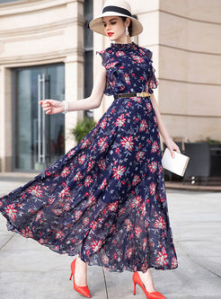 Bohemian Sleeveless Waist Floral Maxi Dress