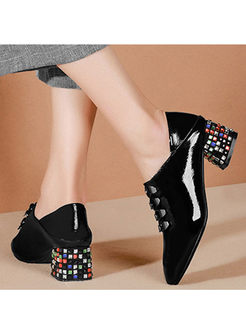 Fashion Square Head Tied Leather Shoes