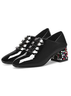 Fashion Square Head Tied Leather Shoes