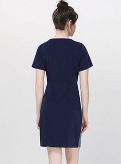 Plus Size Color-blocked O-neck Sheath Dress