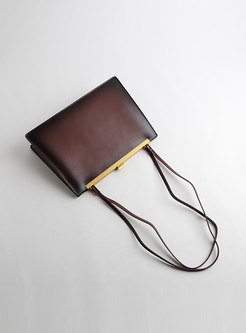 Vintage Cowhide Leather Clasp Lock Shoulder Bag
