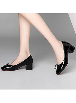 All-matched Bowknot Squre Toe Chunky Heel Shoes