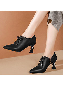 Lace Up Bowknot Pointed Head Shoes
