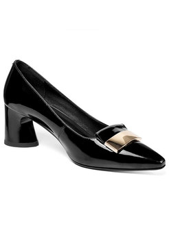 Brief Pointed Toe Genuine Leather Pumps
