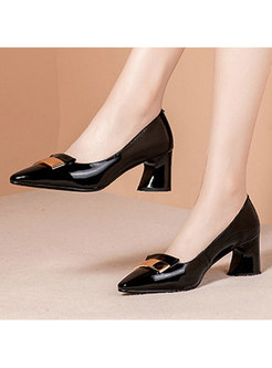 Brief Pointed Toe Genuine Leather Pumps