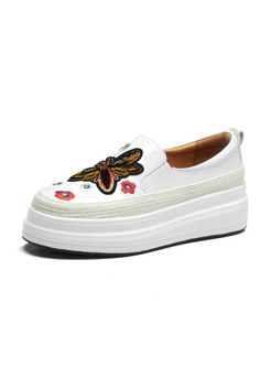Genuine Leather Embroidered Platform Casual Shoes