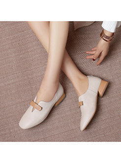 Color-blocked Square Toe Chunky Heel Daily Shoes