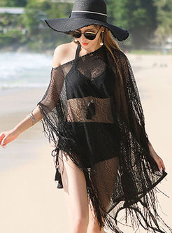 Sexy Halter Solid Color Cover-up Swimwear