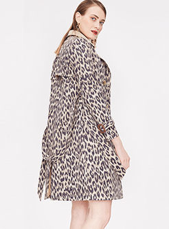 Stylish Leopard Lapel Slim Trench Coat