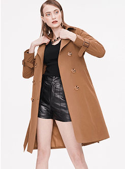 Solid Color Double-breasted Trench Coat