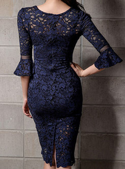Lace Patchwork V-neck Openwork Bodycon Dress