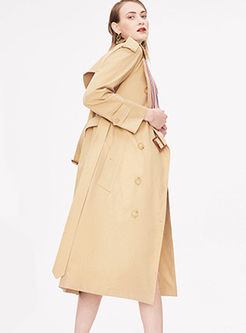 Color-blocked Notched Long Sleeve Trench Coat