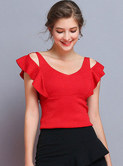Solid Color Backless Flouncing Sleeveless Top