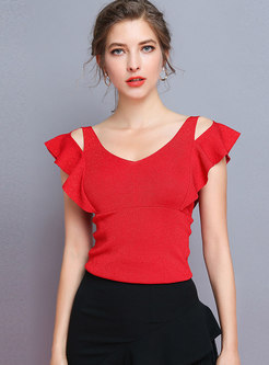 Solid Color Backless Flouncing Sleeveless Top