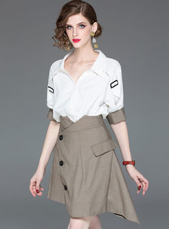 Casual White Lapel Blouse & Asymmetric Skirt