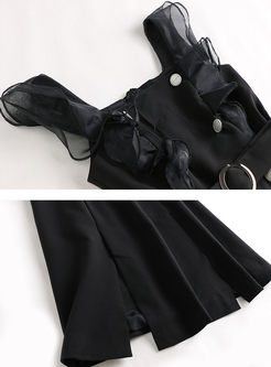Black Sexy Square Neck Sleeveless Dress