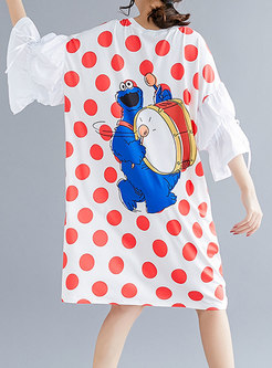 Chic Polka Dots Print Flare Sleeve T-shirt Dress
