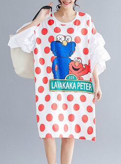 Chic Polka Dots Print Flare Sleeve T-shirt Dress