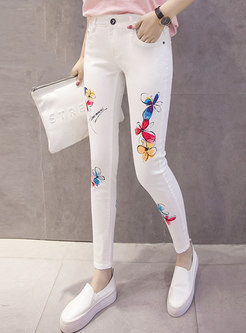Chic Butterfly Print Slim Pencil Pants