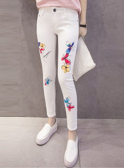Chic Butterfly Print Slim Pencil Pants