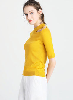 Standing Collar Solid Color Knitted Top