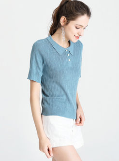 Casual Lapel Short Sleeve Knitted T-shirt