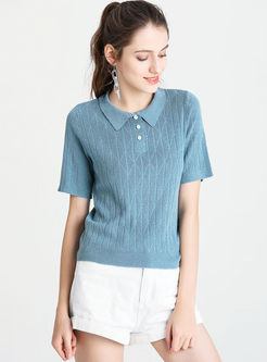 Casual Lapel Short Sleeve Knitted T-shirt