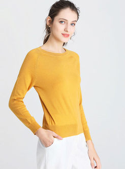 O-neck Long Sleeve Solid Color Sweater