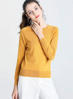 O-neck Long Sleeve Solid Color Sweater