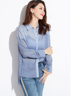 Color-blocked Lapel Single-breasted Blouse