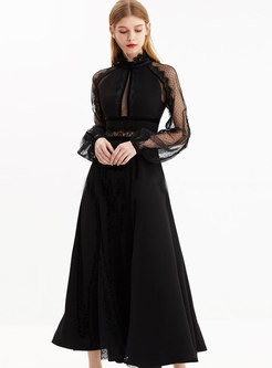 Sexy Lace Splicing Perspective Stand Collar Slim Dress