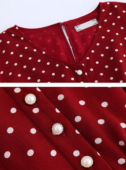 Trendy Red Polka Dots V-neck Skater Dress