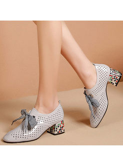 Chunky Heel Lace-up Openwork Shoes