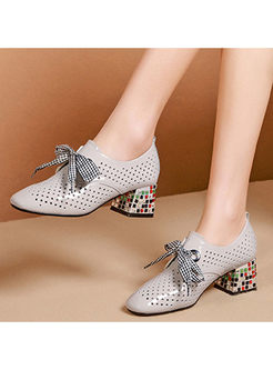 Chunky Heel Lace-up Openwork Shoes