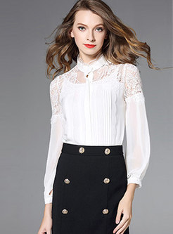 Sexy Lace Splicing Stand Collar Perspective Blouse